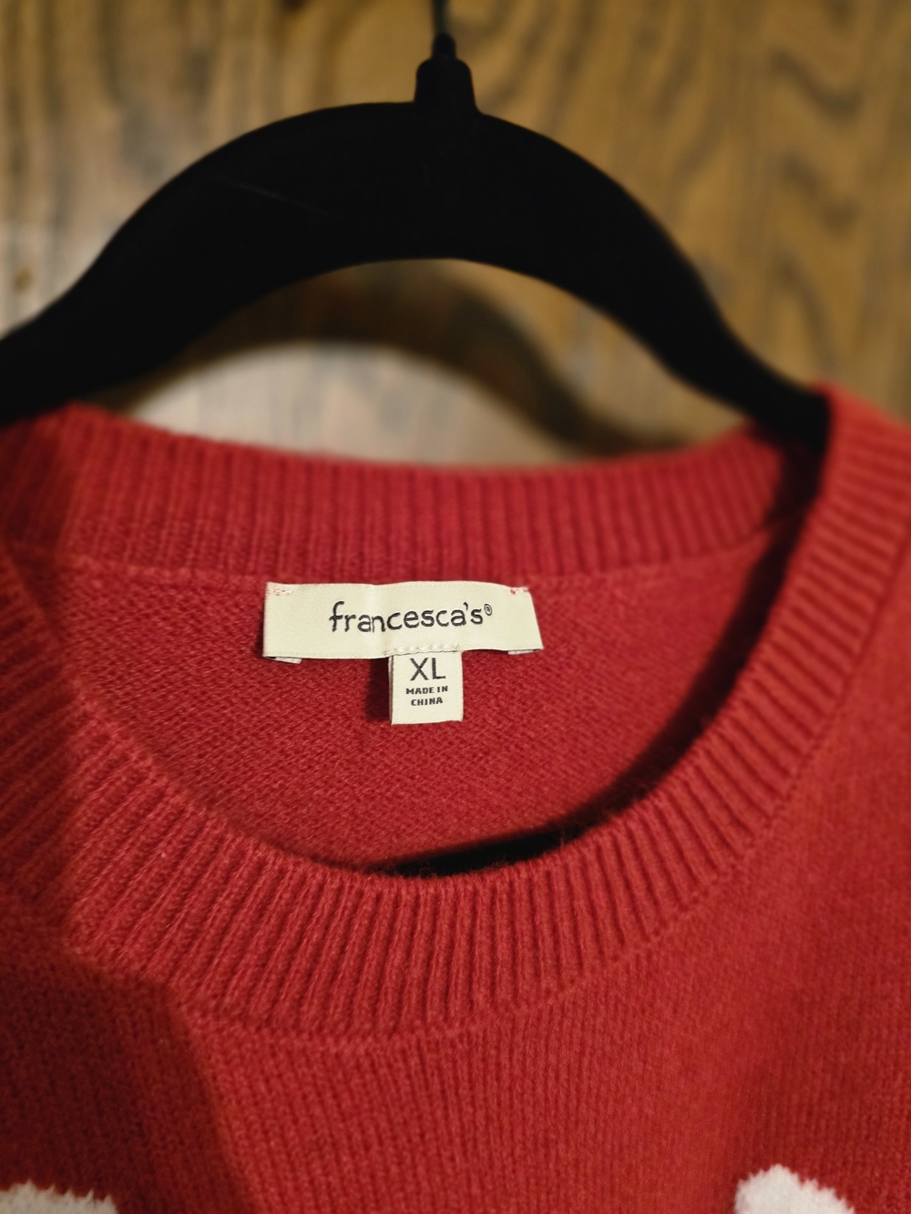 Francesca's Collections Red Crewneck Sweater with White Bow Accents - Picture 5 of 6